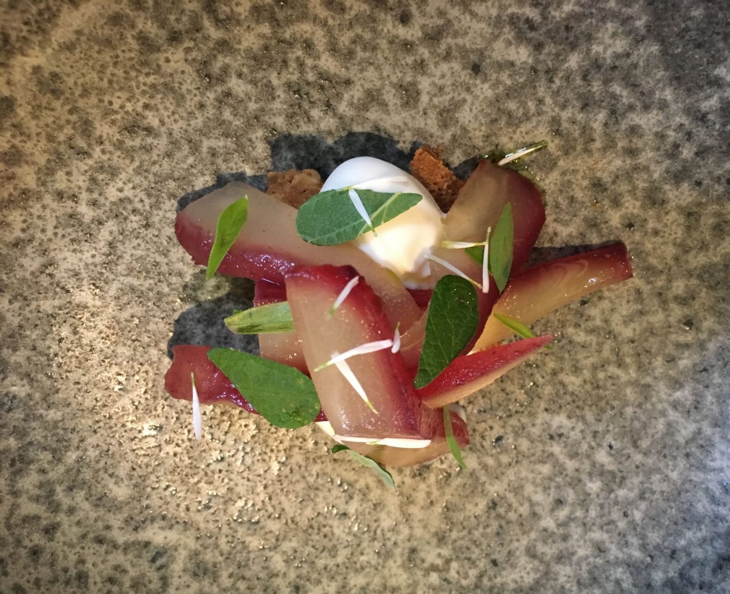 LEnclume-pear-preserved-blackcurrant-eucalyptus-ice-cream